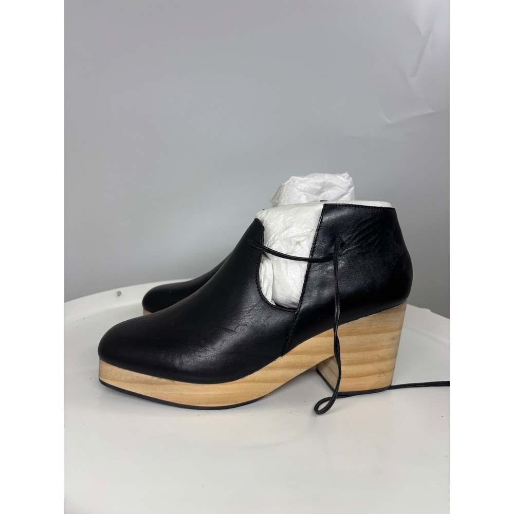 Kelsi Dagger Brooklyn Black Leather Wood Platform Block Heel Booties Womens 7
